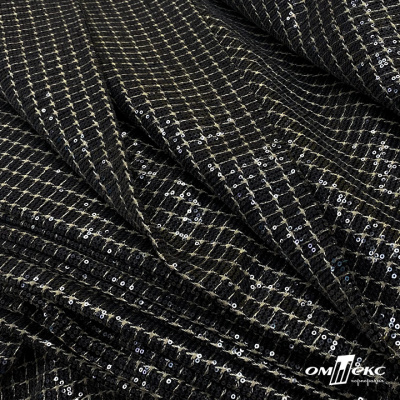 Ткань костюмная с пайетками, 100%полиэстр, 460+/-10 гр/м2, 150см #309 - цв. чёрный - купить в Сарапуле. Цена 1 203.93 руб.