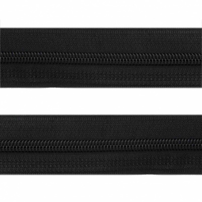 Рулонная молния с покрытием PVC спираль тип 3 (упак.270м) -черная с полосой СВО - купить в Сарапуле. Цена: 12.74 руб.