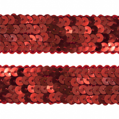 Тесьма с пайетками 3, шир. 20 мм/уп. 25+/-1 м, цвет красный - купить в Сарапуле. Цена: 778.19 руб.