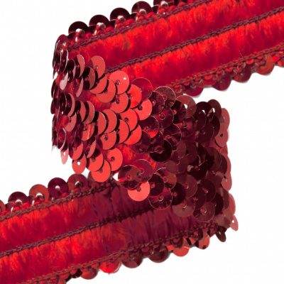 Тесьма с пайетками 3, шир. 30 мм/уп. 25+/-1 м, цвет красный - купить в Сарапуле. Цена: 1 087.39 руб.