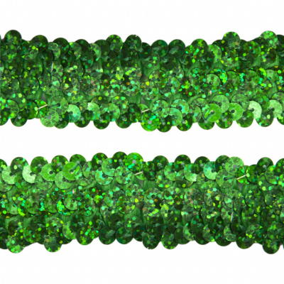 Тесьма с пайетками D4, шир. 30 мм/уп. 25+/-1 м, цвет зелёный - купить в Сарапуле. Цена: 1 087.39 руб.