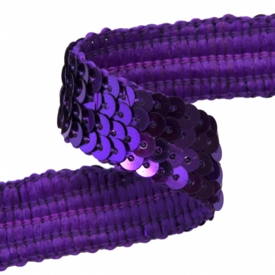 Тесьма с пайетками 12, шир. 20 мм/уп. 25+/-1 м, цвет фиолет - купить в Сарапуле. Цена: 778.19 руб.