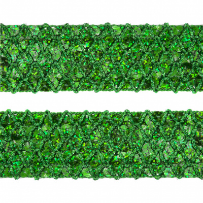 Тесьма с пайетками D4, шир. 35 мм/уп. 25+/-1 м, цвет зелёный - купить в Сарапуле. Цена: 1 308.30 руб.