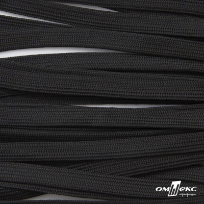 Шнур плетеный (плоский) d-12 мм, (уп.90+/-1м), 100% полиэстер, цв. - черный - купить в Сарапуле. Цена: 8.62 руб.