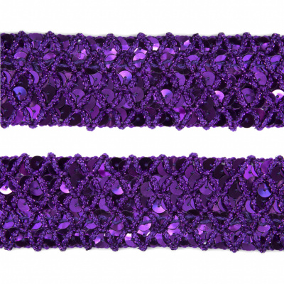 Тесьма с пайетками 12, шир. 35 мм/уп. 25+/-1 м, цвет фиолет - купить в Сарапуле. Цена: 1 308.30 руб.