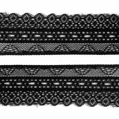 Кружево эластичное 22-21, шир.35 мм -цв.чёрное - купить в Сарапуле. Цена: 26.35 руб.