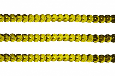 Пайетки "ОмТекс" на нитях, SILVER-BASE, 6 мм С / упак.73+/-1м, цв. 7 - св.золото - купить в Сарапуле. Цена: 468.37 руб.