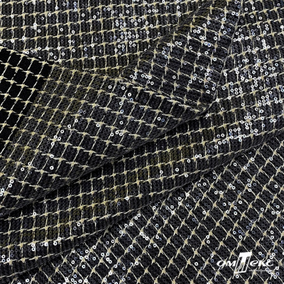 Ткань костюмная с пайетками, 100%полиэстр, 460+/-10 гр/м2, 150см #309 - цв. чёрный - купить в Сарапуле. Цена 1 203.93 руб.