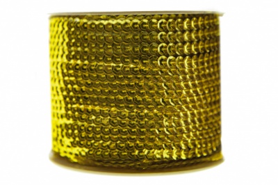 Пайетки "ОмТекс" на нитях, SILVER-BASE, 6 мм С / упак.73+/-1м, цв. 7 - св.золото - купить в Сарапуле. Цена: 468.37 руб.