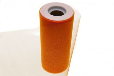 Фатин в шпульках 16-127, 10 гр/м2, шир. 15 см (в нам. 25+/-1 м), цвет оранжевый - купить в Сарапуле. Цена: 100.69 руб.