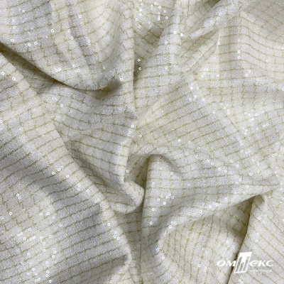 Ткань костюмная с пайетками, 100%полиэстр, 460+/-10 гр/м2, 150см #309 - цв. молочный - купить в Сарапуле. Цена 1 203.93 руб.