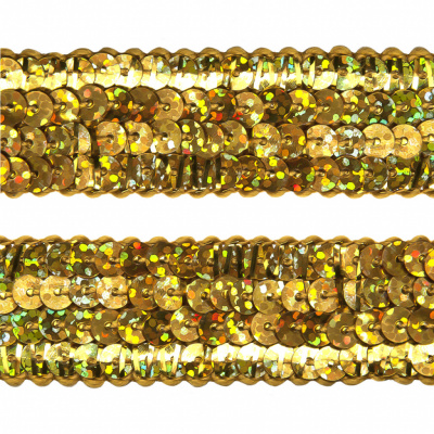 Тесьма с пайетками D16, шир. 20 мм/уп. 25+/-1 м, цвет золото - купить в Сарапуле. Цена: 778.19 руб.